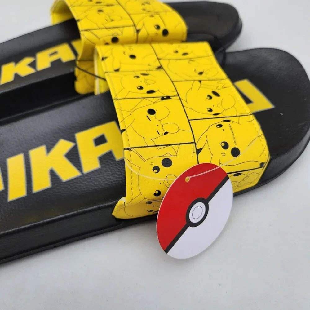 NEW Men's Size 7 Sandals Pikachu Pokemon Yellow Black NEW NWT Slides Pokémon Bra